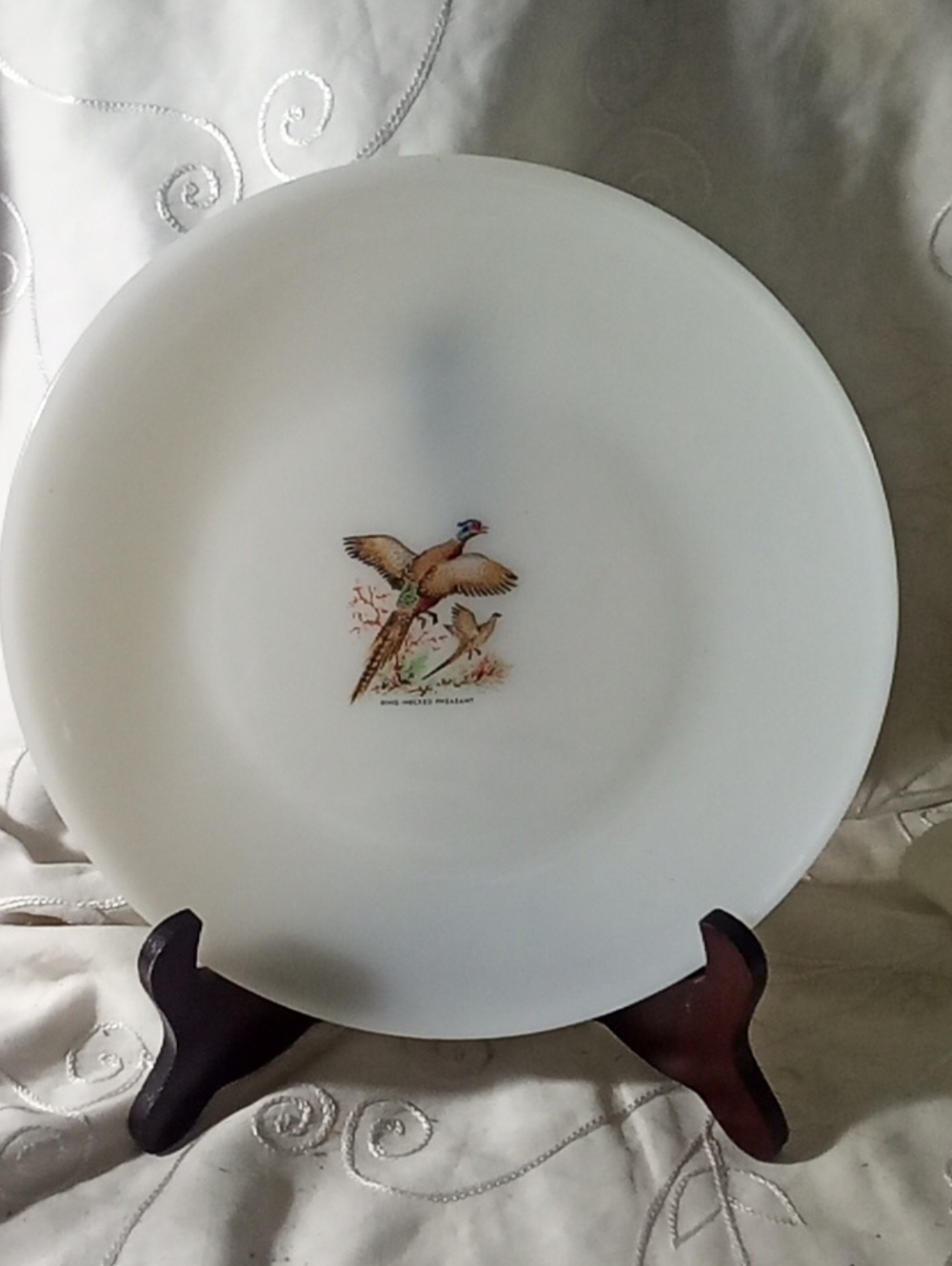 Vintage Pheasant Decorative Fire King White Dinner Plate - Unbranded